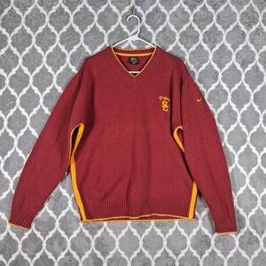 USC Trojans Sweater Men XL Red Gold V Neck Knit Wool NCAA Nike Team Vintage